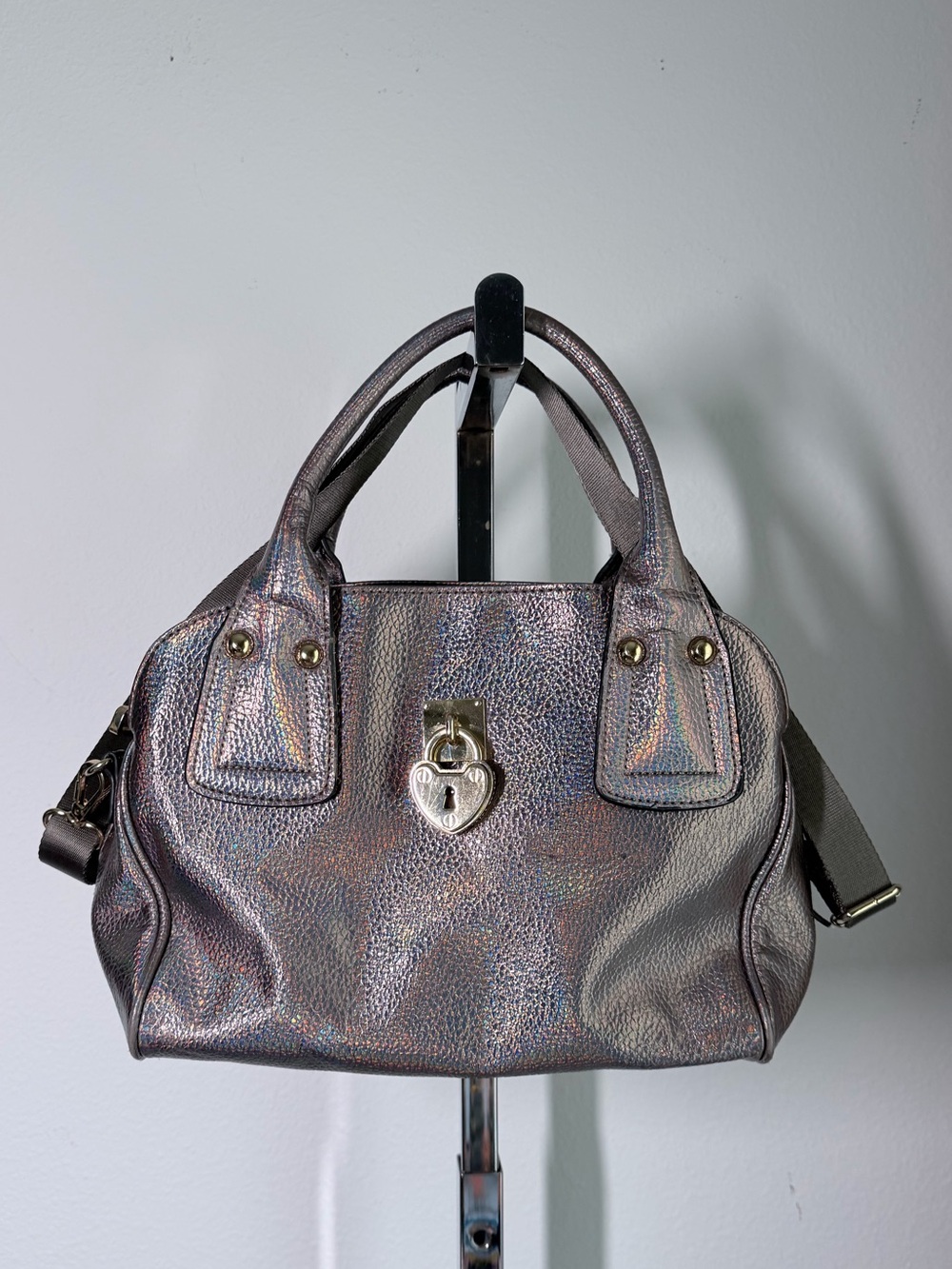 Juicy Couture Holographic Silver Heart Lock Satchel Crossbody Y2K